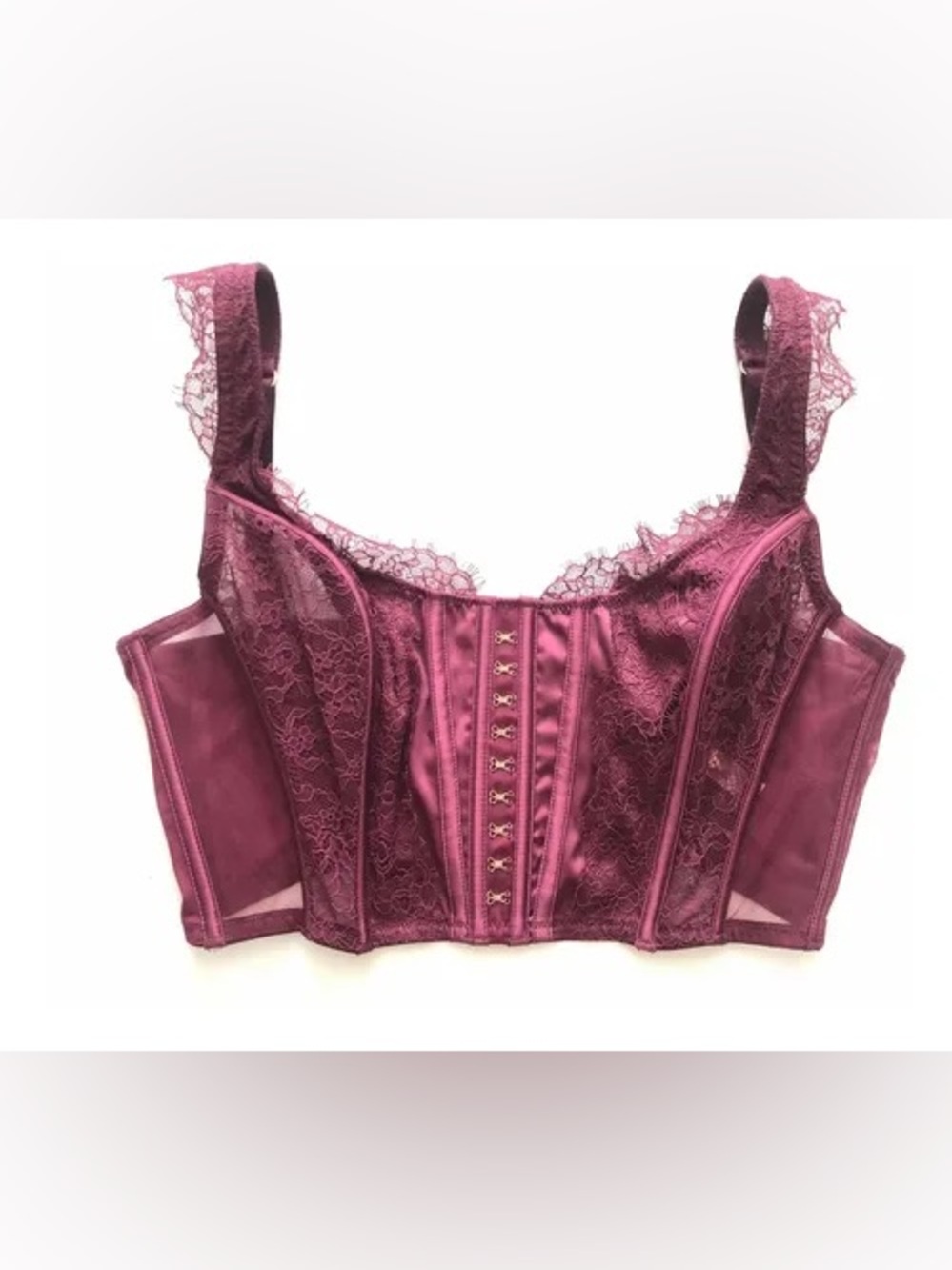 Victoria's Secret Satin & Lace Longline Bustier in Burgundy